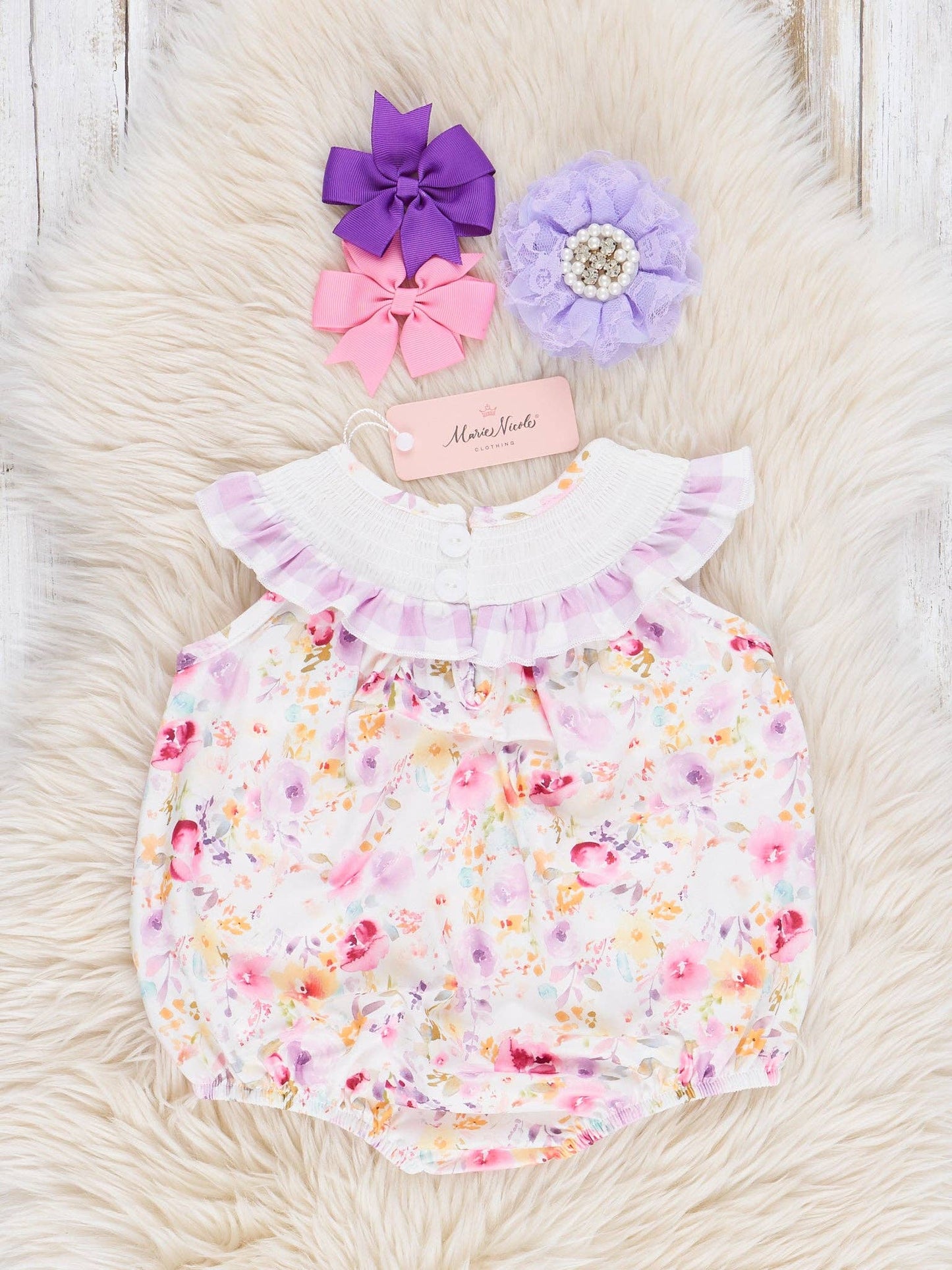 Lilac Butterfly Garden Smocked Bubble