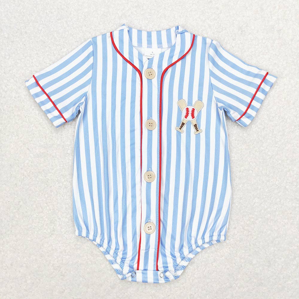 Blue Striped Baseball Romper